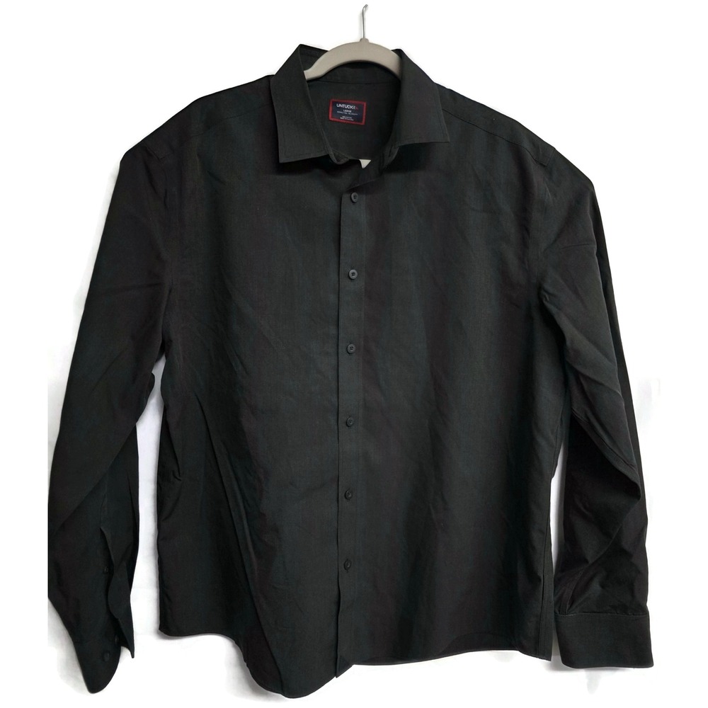UNTUCKit Black Stone Wrinkle Free Relaxed Fit Cotton Button Down Shirt 31360 L